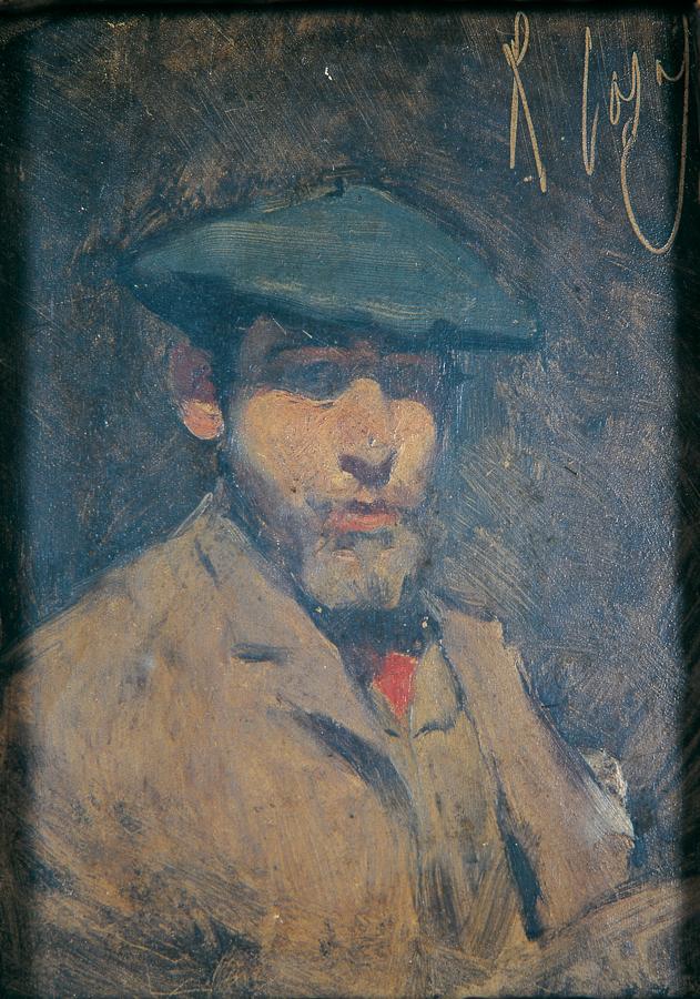 Self-portrait with blue beret and cravat